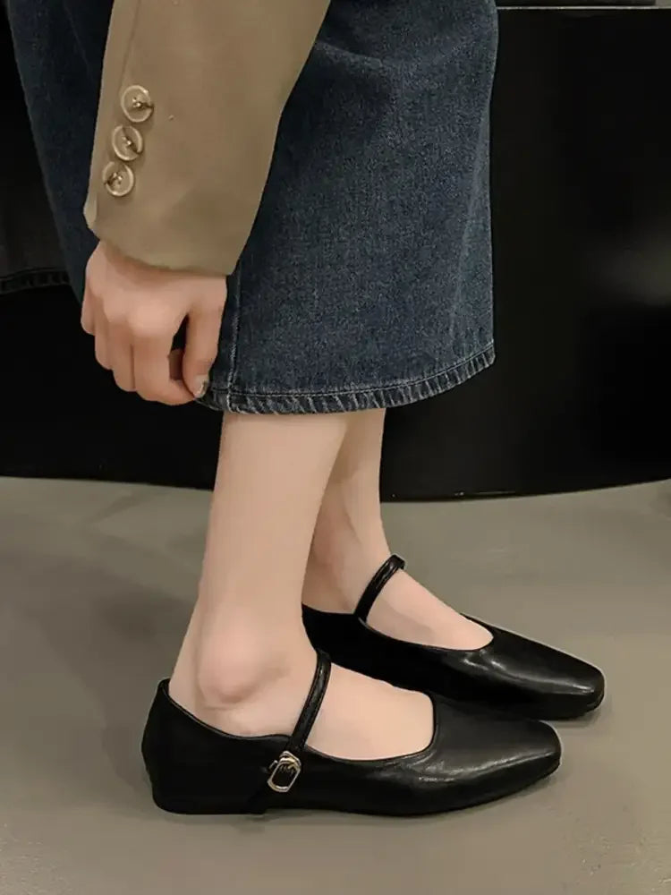 Leather Buckle Mary Jane Loafers
