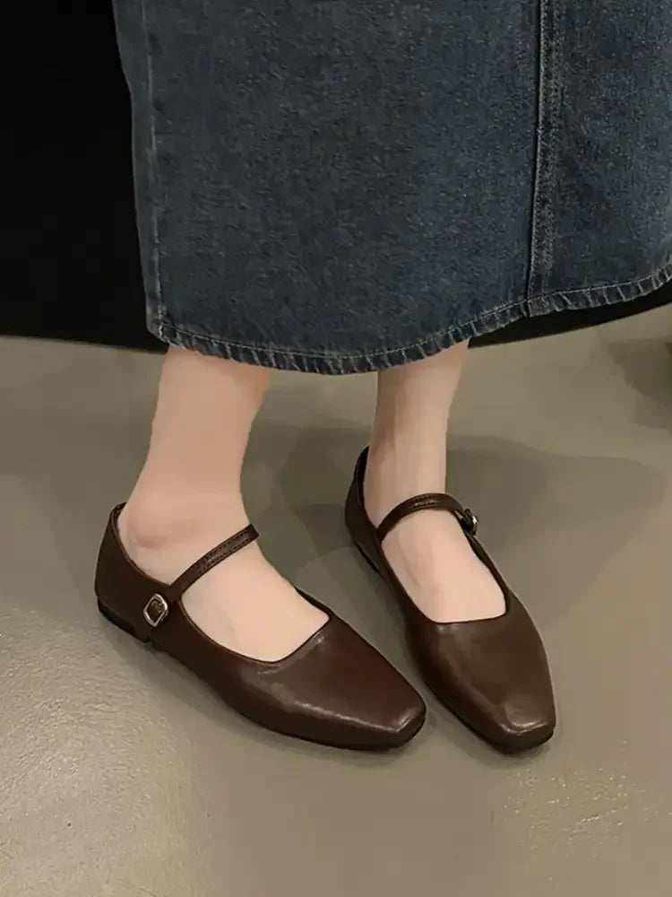 Leather Buckle Mary Jane Loafers