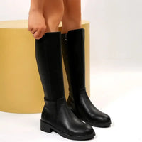 Leather Knee-High Block Heel Boots