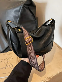 Leather Shoulder Bag with Woven Strap