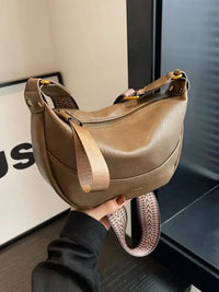 Leather Shoulder Bag with Woven Strap