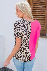 Leopard Color Block V - Neck Blouse - Update AvenueTrendsi100100973045735100100973045735c5d6b691b6c14d28b781a9e913e0da89 - MaxPink
