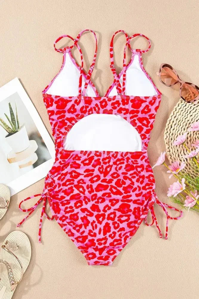 Leopard Cutout Ribbed Side Drawstring One - Piece Swimsuit - Update AvenueTrendsi1001001272416721001001272416721b637734 - 38f8 - 4920 - b712 - ced0d6605048 - MaxStrawberry