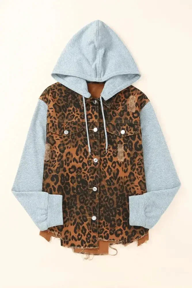 Leopard Distressed Drawstring Hooded Denim Jacket - Update AvenueTrendsi1001008871535291001008871535293a6c641adae24c6e85be284bfb91ae3e - MaxLeopard