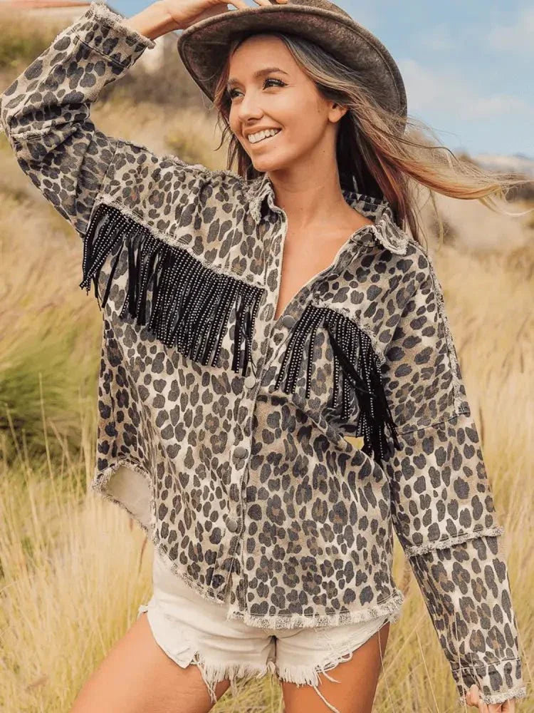 Leopard Fringe Detail Collared Neck Denim Jacket - Update AvenueTrendsi100100554929041100100554929041f12d630d024e4e44937dea640b290c50 - MaxLeopard