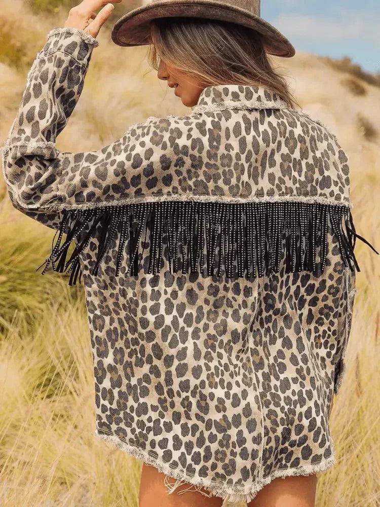 Leopard Fringe Detail Collared Neck Denim Jacket - Update AvenueTrendsi1001005549290411001005549290419c401f4a7c4d4bf790f6ab515efc9952 - MaxLeopard