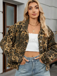 Leopard Print Button Up Denim Jacket