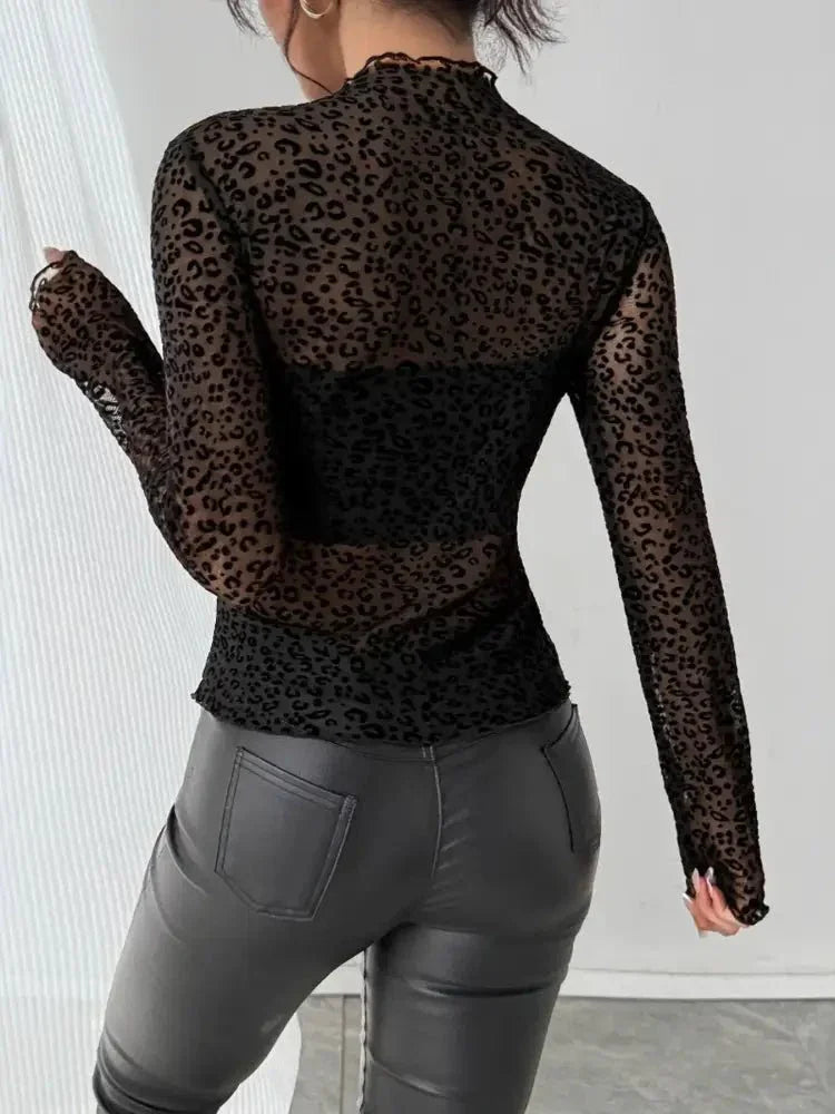Leopard Print Mesh Long Sleeve T-Shirt - Update AvenueT-ShirtsTrendsi100100572070327100100572070327fcb97583c78f4072ab48f138f13a009d - Max - OriginBlack