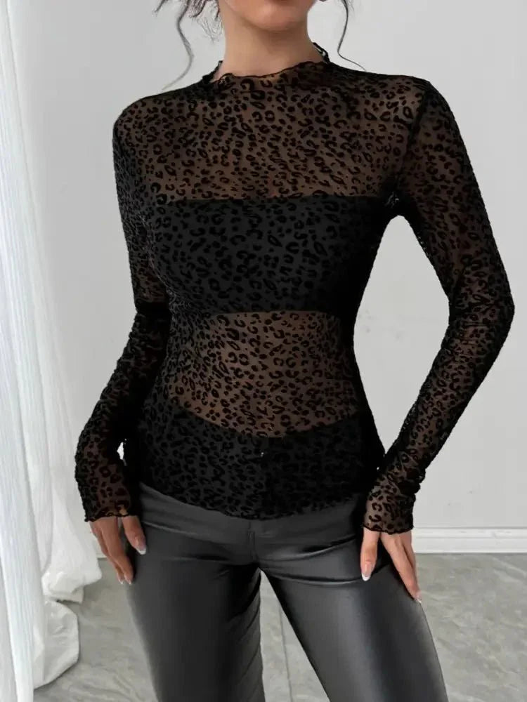 Leopard Print Mesh Long Sleeve T-Shirt - Update AvenueT-ShirtsTrendsi1001005720703271001005720703272449cb2be9394215b1441534ad517e73 - Max - OriginBlack
