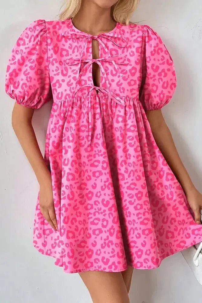 Leopard Tie Front Puff Sleeve Dress - Update AvenueTrendsi100100087361679100100087361679a3a8aa68 - c37e - 4ab1 - 8231 - 809e15e5e6ec - Max - OriginHot Pink