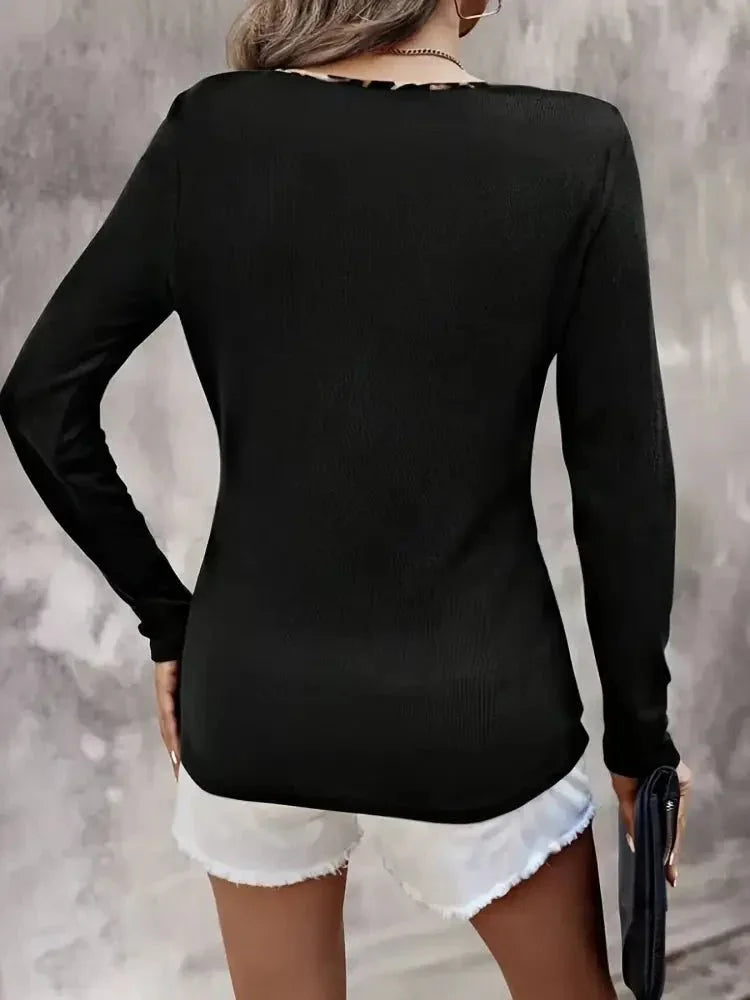 Leopard Trim Long Sleeve T-Shirt - Update AvenueT-ShirtsTrendsi100100706707385100100706707385098cb9d17610425e9d21f460ab4f8016 - Max - OriginBlack