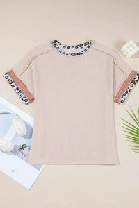 Leopard Trim Round Neck Ribbed T-Shirt - Update AvenueT-ShirtsTrendsi10010059498186110010059498186132bb9874 - e778 - 4a4b - 82d9 - 1e23ceffadcf - Max - OriginBeige