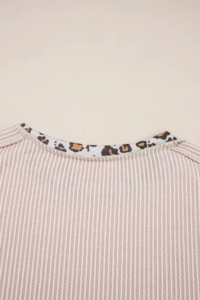Leopard Trim Round Neck Ribbed T-Shirt - Update AvenueT-ShirtsTrendsi100100594981861100100594981861ec73654c - 5199 - 447f - bc58 - e43fab235734 - Max - OriginBeige