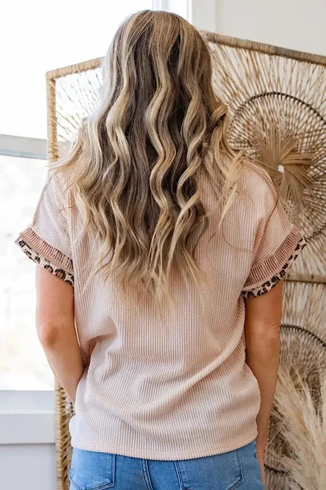 Leopard Trim Round Neck Ribbed T-Shirt - Update AvenueT-ShirtsTrendsi100100594981861100100594981861259851bd - 519d - 440c - adb3 - cd06309d8d6f - Max - OriginBeige