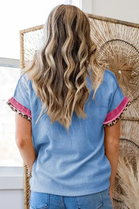 Leopard Trim Round Neck Ribbed T-Shirt - Update AvenueT-ShirtsTrendsi100100594985815100100594985815310e3956 - d73f - 4579 - bc17 - b3e0bafb147f - Max - OriginLight Blue