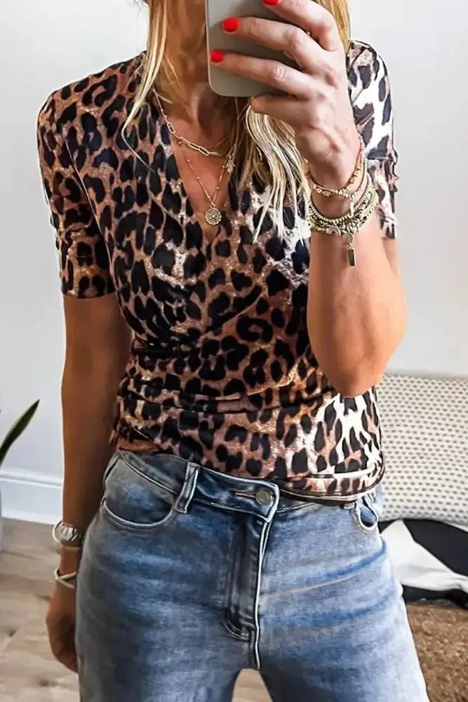 Leopard Wrapped V Neck Slim Short Sleeve Top - Update AvenueT-ShirtsTrendsi100100992703712100100992703712200880e4 - 7132 - 4929 - b081 - ec7984e6a986 - Max - OriginLeopard