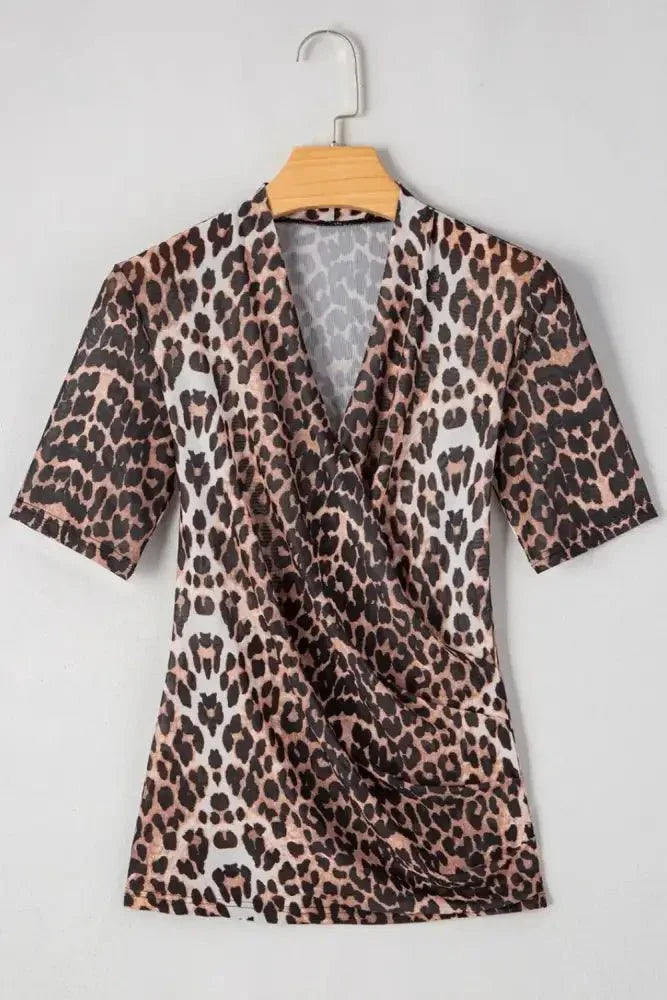 Leopard Wrapped V Neck Slim Short Sleeve Top - Update AvenueT-ShirtsTrendsi100100992703712100100992703712d6ddded0 - 6d33 - 4b48 - 94cb - 54e491308921 - Max - OriginLeopard