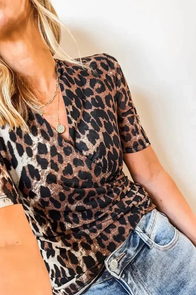 Leopard Wrapped V Neck Slim Short Sleeve Top - Update AvenueT-ShirtsTrendsi100100992703712100100992703712fb3e3762 - d9a8 - 4cf8 - b08f - a2757f19c347 - Max - OriginLeopard