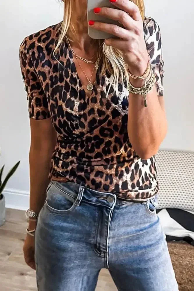 Leopard Wrapped V Neck Slim Short Sleeve Top - Update AvenueT-ShirtsTrendsi10010099270371210010099270371223b7fdd2 - cc1d - 4447 - 93e4 - 7e7d21c789b8 - Max - OriginLeopard