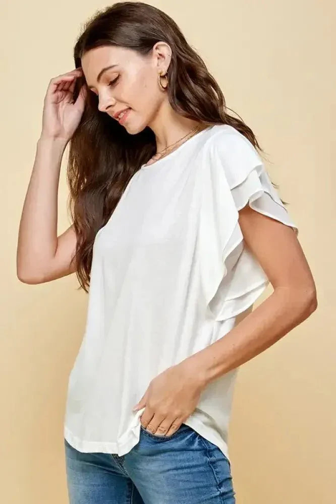 Lime 'N' Chili Round Neck Double Ruffle Cap Sleeve Top - Update AvenueT-ShirtsTrendsi10010088845182010010088845182076cd4edec95b4221bf3e821401a0a626 - Max - OriginWHITE