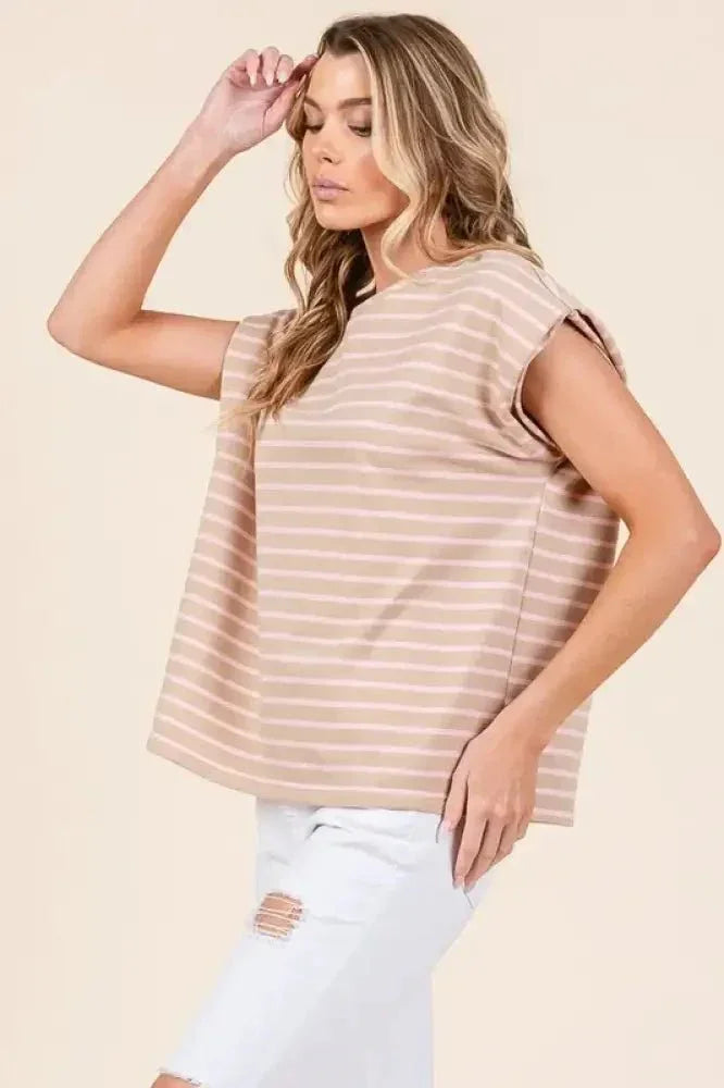 Lime 'N' Chili Striped Muscle Sleeve Top - Update AvenueT-ShirtsTrendsi1001000994514301001000994514303dd2c162db4e4a468f56320f3c83a9c5 - Max - OriginTAUPE