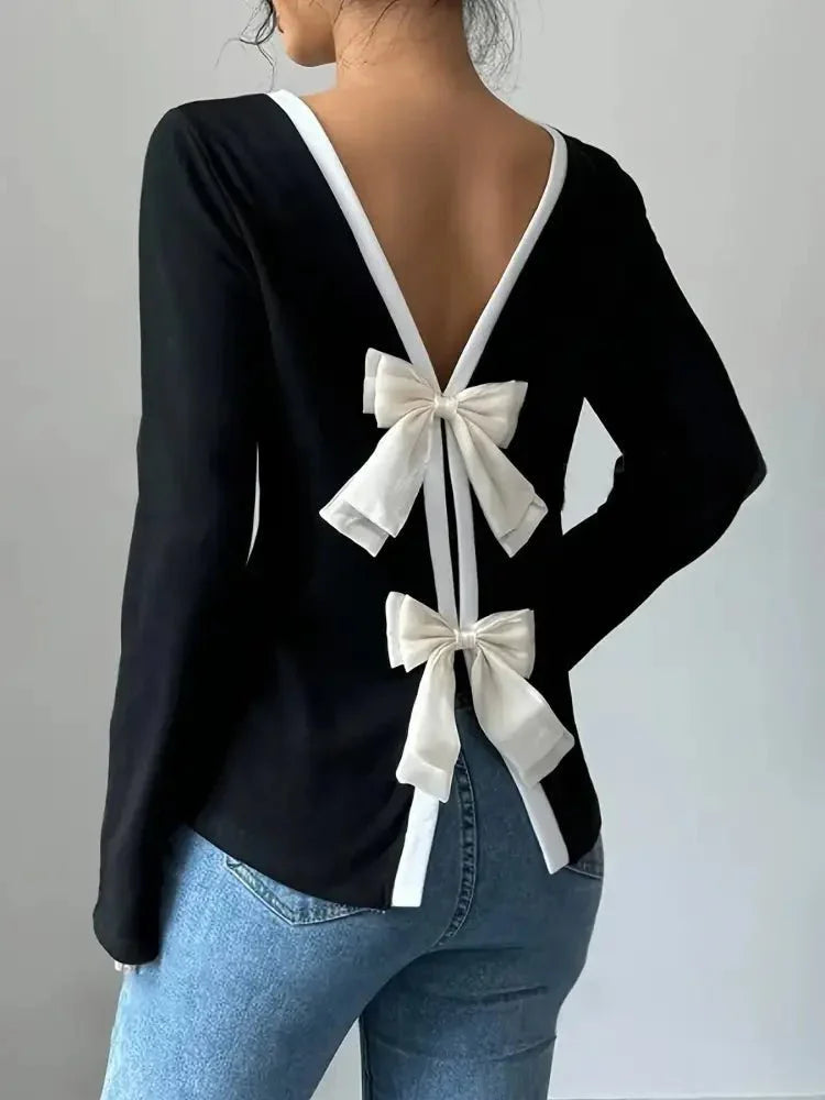 Long Sleeve Bow Tie Back T-Shirt - Update AvenueT-ShirtsTrendsi100100509479424100100509479424861adf38538c48a4834b25b8486635fd - Max - OriginBlack/White