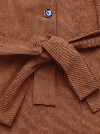Long Sleeve Button Front Belted Midi Dress