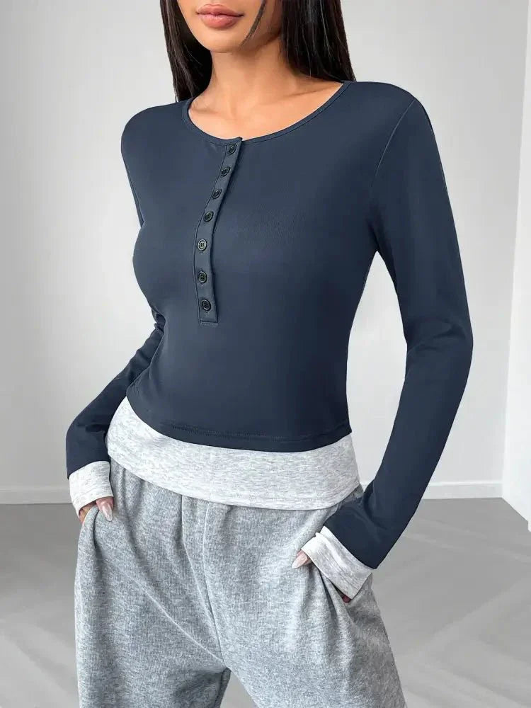Long Sleeve Button Front Fitted T-Shirt - Update AvenueT-ShirtsTrendsi1001008018613891001008018613894dae805d - 7fb5 - 43e8 - b6c5 - d10640e8e445 - Max - OriginDark Blue