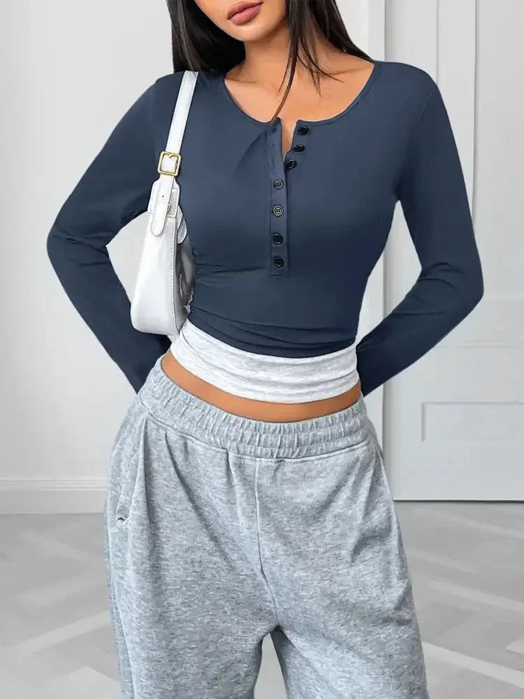 Long Sleeve Button Front Fitted T-Shirt - Update AvenueT-ShirtsTrendsi10010080186138910010080186138925e85b02 - f163 - 4bf6 - a98f - bc3bf3b28626 - Max - OriginDark Blue