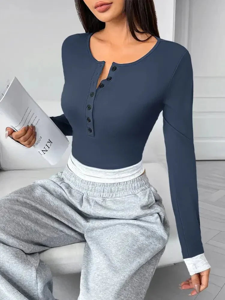 Long Sleeve Button Front Fitted T-Shirt - Update AvenueT-ShirtsTrendsi10010080186138910010080186138979350588 - 4e5e - 4216 - 8333 - 73ee69f4977e - Max - OriginDark Blue
