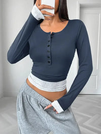 Long Sleeve Button Front Fitted T-Shirt - Update AvenueT-ShirtsTrendsi10010080186138910010080186138976a534ca - 18cd - 4260 - bc8c - 1564d3fa2cd6 - Max - OriginDark Blue