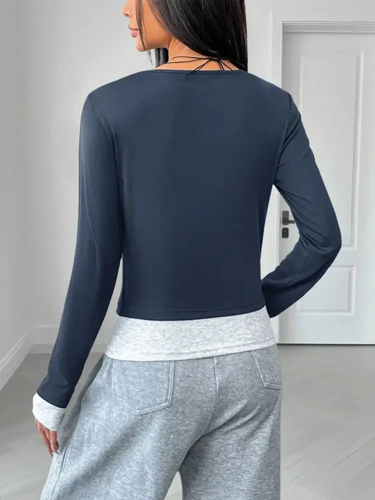 Long Sleeve Button Front Fitted T-Shirt - Update AvenueT-ShirtsTrendsi100100801861389100100801861389cd8a9128 - caf4 - 403c - 9697 - a1bcbcff3e64 - Max - OriginDark Blue