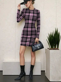 Long Sleeve Plaid Bodycon Mini Dress - Update AvenueTrendsi1001007415422031001007415422038e9a44f43b94499393e2d5638d5945b5 - Max - OriginPink Purple