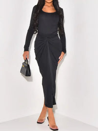 Long Sleeve Tie-Front Bodycon Maxi Dress