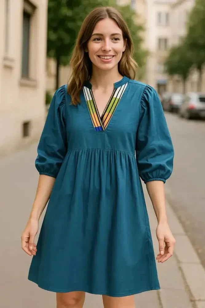 Loose Fit Puff Sleeve Mini Dress - Update AvenueTrendsi1001000444585461001000444585462df8fa3c - ca72 - 49fe - be7d - acdf8b900d95 - Max - OriginPeacock Blue
