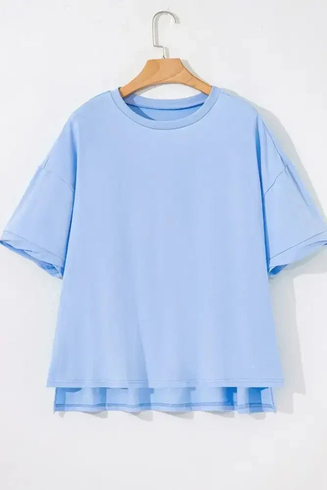 Loose Half Sleeve Hi Low Hem T Shirt - Update AvenueT-ShirtsTrendsi1001005707280191001005707280191b2ff090 - eff6 - 47bb - 99af - 9e15e0695696 - Max - OriginLight Blue