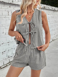Lovelet Tied Plaid V - Neck Vest and Shorts Set - Update AvenueTrendsi100100433660058100100433660058b8b40cb5 - efe9 - 4ebd - 8806 - fdba5da8b9ee - MaxBlack