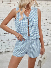 Lovelet Tied Plaid V - Neck Vest and Shorts Set - Update AvenueTrendsi1001004336627261001004336627264e962c51 - 2cbb - 44ee - b23b - bed505b20585 - MaxPastel Blue