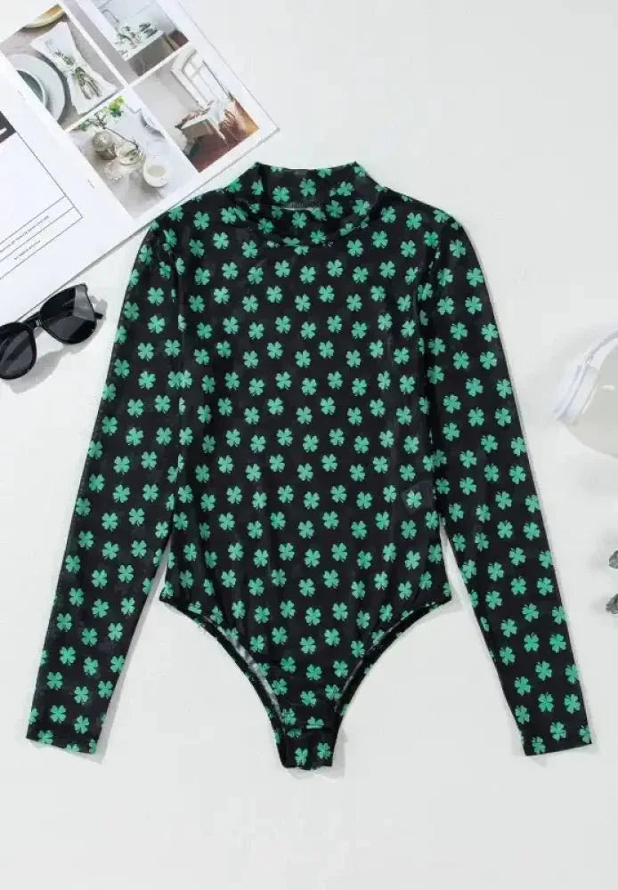 Lucky Clover Mock Neck Long Sleeve Bodysuit - Update AvenueTrendsi10010072418554010010072418554039c16875 - 51cf - 42ad - 87e2 - 1d4d2b895b79 - MaxDark Green