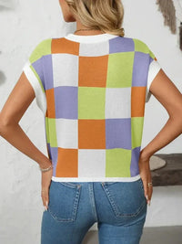 Mandy Checkered Round Neck Cap Sleeve Knit Top - Update AvenueTrendsi100100128811363100100128811363f11c490e - 5d29 - 4368 - b86a - b436bcd6970e - MaxKhaki