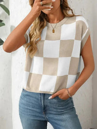 Mandy Checkered Round Neck Cap Sleeve Knit Top - Update AvenueTrendsi100100128811363100100128811363ce195ce2 - 71a9 - 430a - 8324 - f0a028887b0f - MaxKhaki