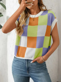 Mandy Checkered Round Neck Cap Sleeve Knit Top - Update AvenueTrendsi100100128811363100100128811363d8bdb68f - 121f - 4142 - 9c02 - d90bb8840896 - MaxKhaki
