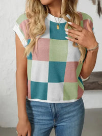 Mandy Checkered Round Neck Cap Sleeve Knit Top - Update AvenueTrendsi1001001288121181001001288121183fe345c7 - 34fd - 4737 - 8bdb - ca4f098c0ac1 - MaxBlue/Green