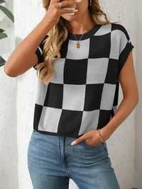 Mandy Checkered Round Neck Cap Sleeve Knit Top - Update AvenueTrendsi10010012881506510010012881506556f3d040 - 2adb - 4fc7 - ba51 - eec8103ef74e - MaxPink
