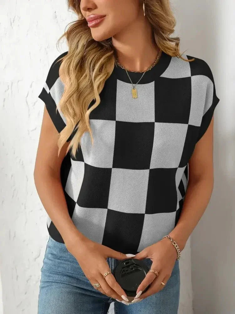 Mandy Checkered Round Neck Cap Sleeve Knit Top - Update AvenueTrendsi100100128815065100100128815065e02a6c29 - 3099 - 402a - b866 - b68331852e54 - MaxPink