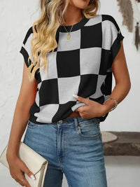 Mandy Checkered Round Neck Cap Sleeve Knit Top - Update AvenueTrendsi10010012881951210010012881951288f8cd9d - a636 - 4859 - a4a6 - 482ed648fbf1 - MaxBlack