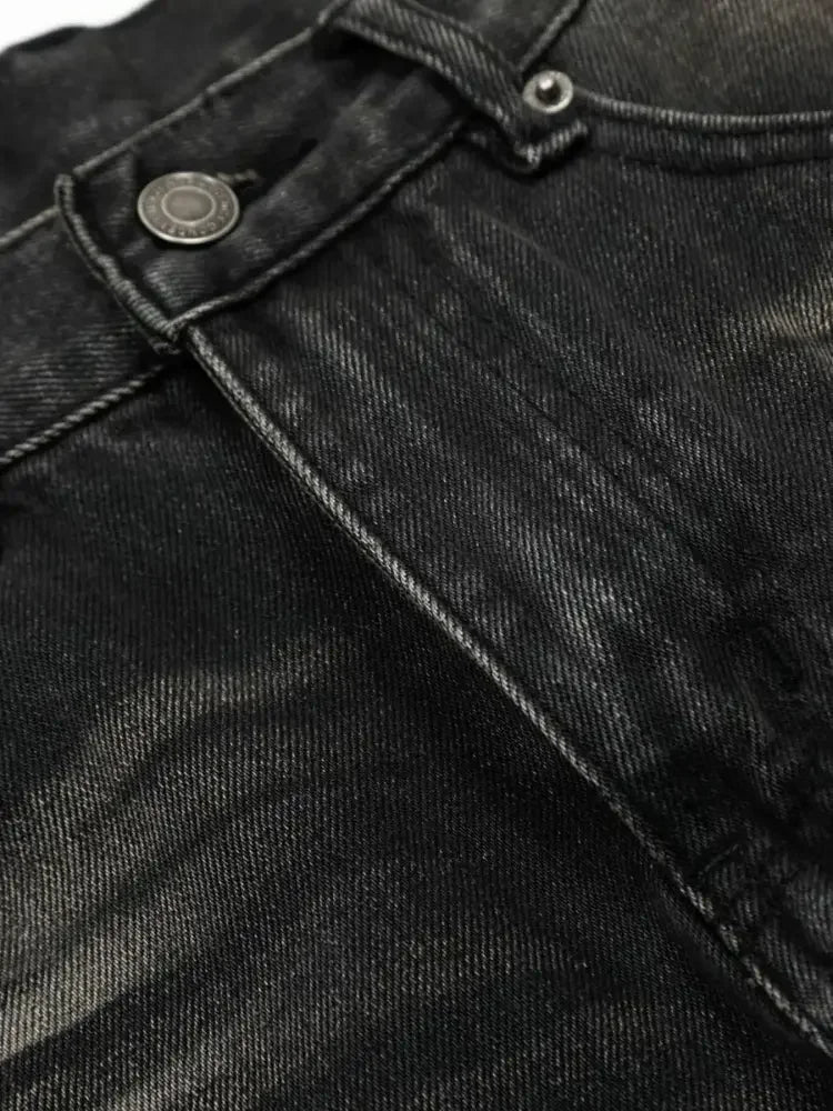 Men's Baggy Straight Leg Jeans with Paint Splatter Details