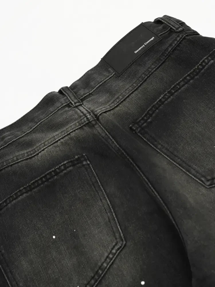Men's Baggy Straight Leg Jeans with Paint Splatter Details