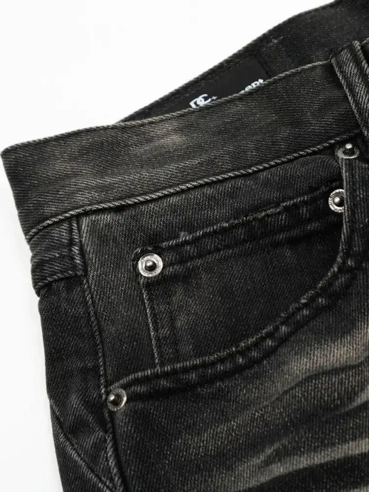 Men's Baggy Straight Leg Jeans with Paint Splatter Details