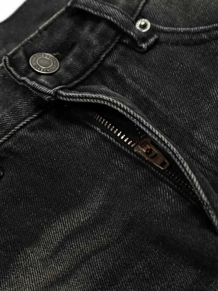 Men's Baggy Straight Leg Jeans with Paint Splatter Details
